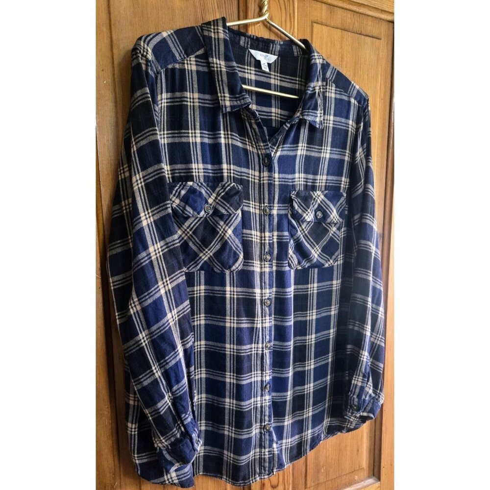 Terra & Sky Blue Flannel Button Down Long Sleeve Shirt Casual Top Plus Size 2X - Picture 2 of 7